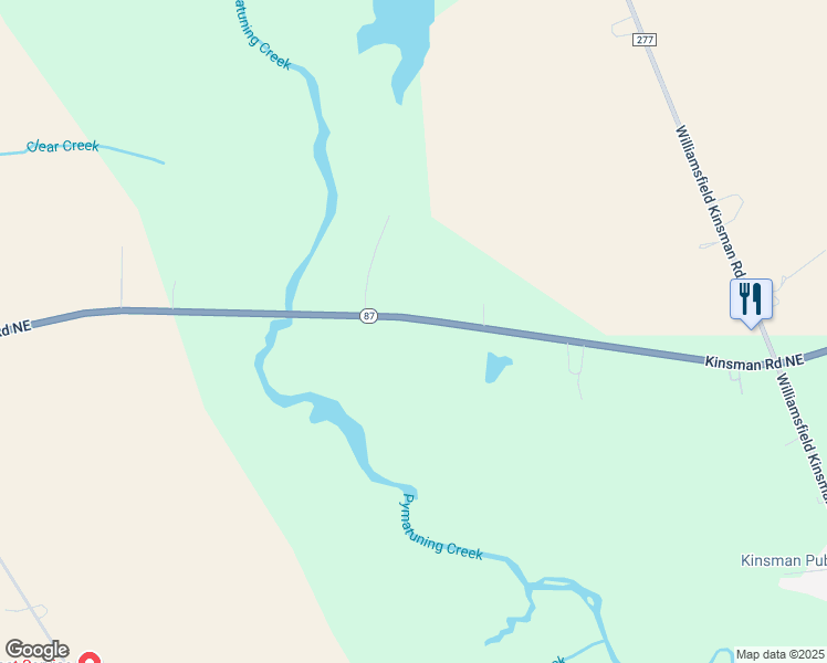 map of restaurants, bars, coffee shops, grocery stores, and more near 5933 Kinsman Road Northeast in Kinsman