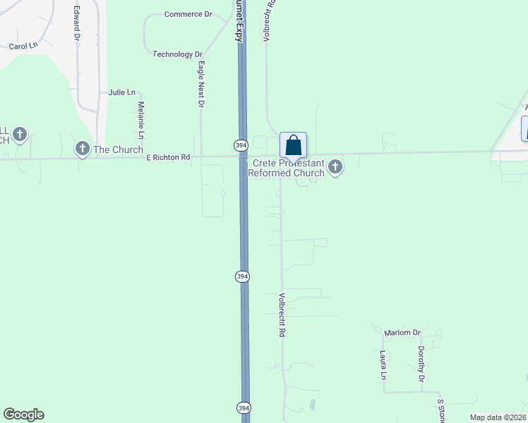 map of restaurants, bars, coffee shops, grocery stores, and more near 23956 Volbrecht Road in Crete