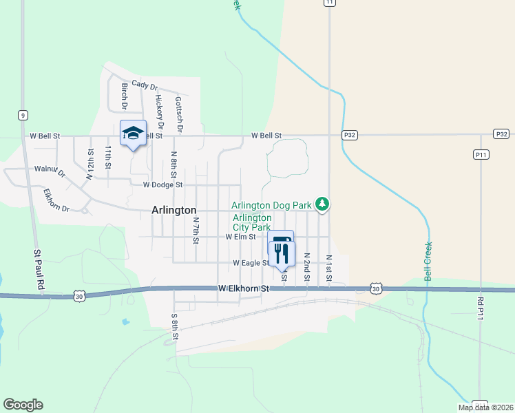 map of restaurants, bars, coffee shops, grocery stores, and more near 410 West Ellsworth Street in Arlington