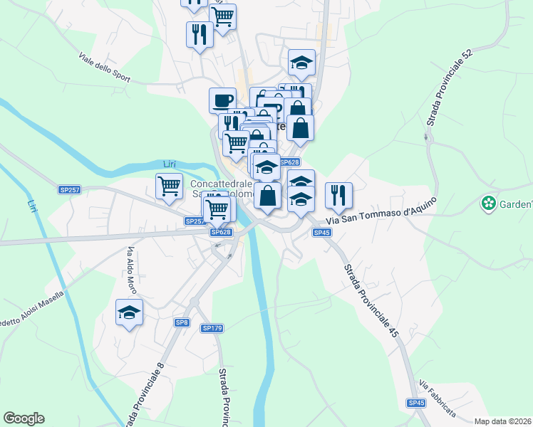 map of restaurants, bars, coffee shops, grocery stores, and more near 12 Via Dei Ferrari in Pontecorvo