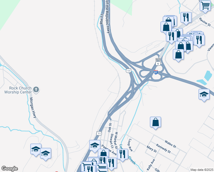 map of restaurants, bars, coffee shops, grocery stores, and more near 1307 Steele St in Scranton