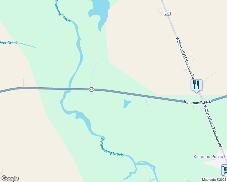 map of restaurants, bars, coffee shops, grocery stores, and more near 5933 Kinsman Road Northeast in Kinsman