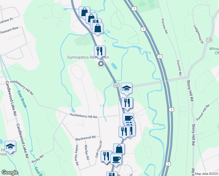 map of restaurants, bars, coffee shops, grocery stores, and more near 398 Federal Road in Brookfield