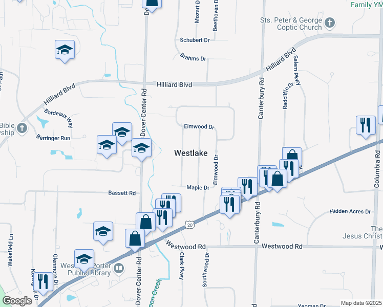 map of restaurants, bars, coffee shops, grocery stores, and more near in Westlake