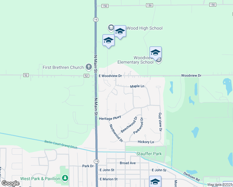 map of restaurants, bars, coffee shops, grocery stores, and more near 304 Bison Ridge in Nappanee