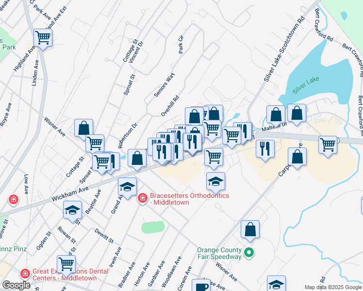 map of restaurants, bars, coffee shops, grocery stores, and more near 98 Dodge Drive in Middletown