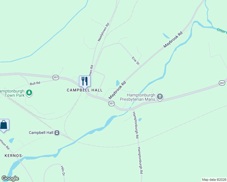 map of restaurants, bars, coffee shops, grocery stores, and more near 13 Maybrook Road in Campbell Hall