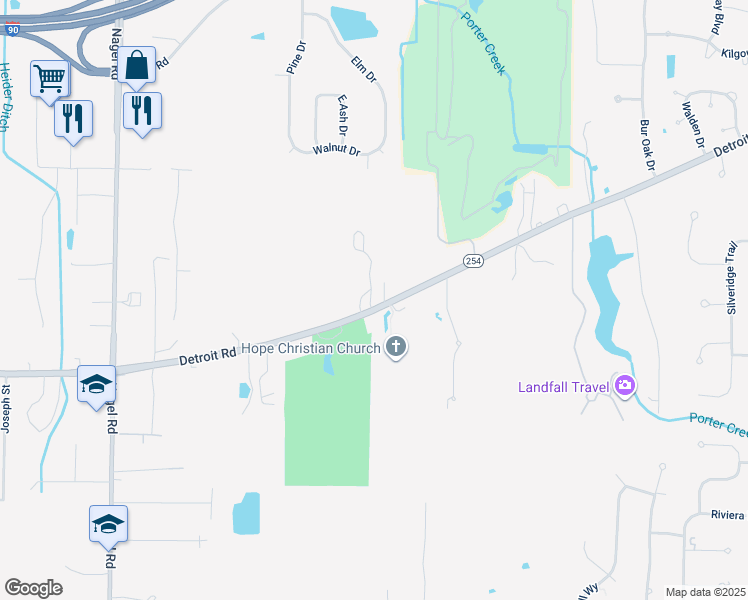 map of restaurants, bars, coffee shops, grocery stores, and more near 32650 Detroit Road in Avon