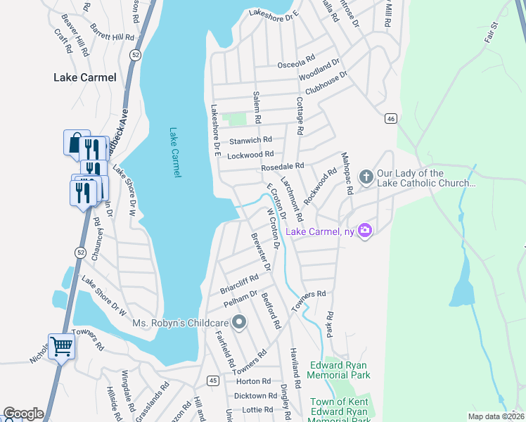 map of restaurants, bars, coffee shops, grocery stores, and more near 51 West Croton Drive in Carmel Hamlet