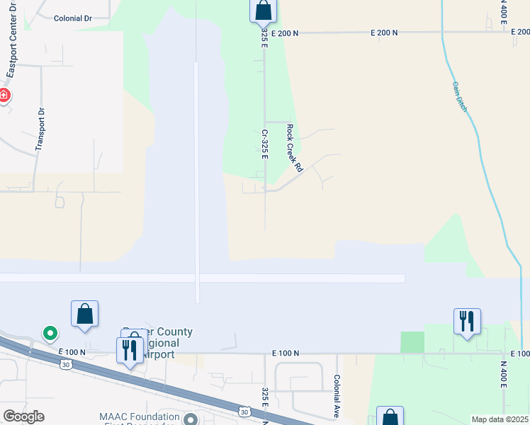 map of restaurants, bars, coffee shops, grocery stores, and more near 1451 Cr-325 East in Valparaiso