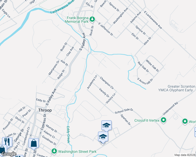 map of restaurants, bars, coffee shops, grocery stores, and more near 419 Champion Circle in Throop