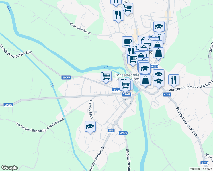 map of restaurants, bars, coffee shops, grocery stores, and more near 681 Via la Libera in Pontecorvo