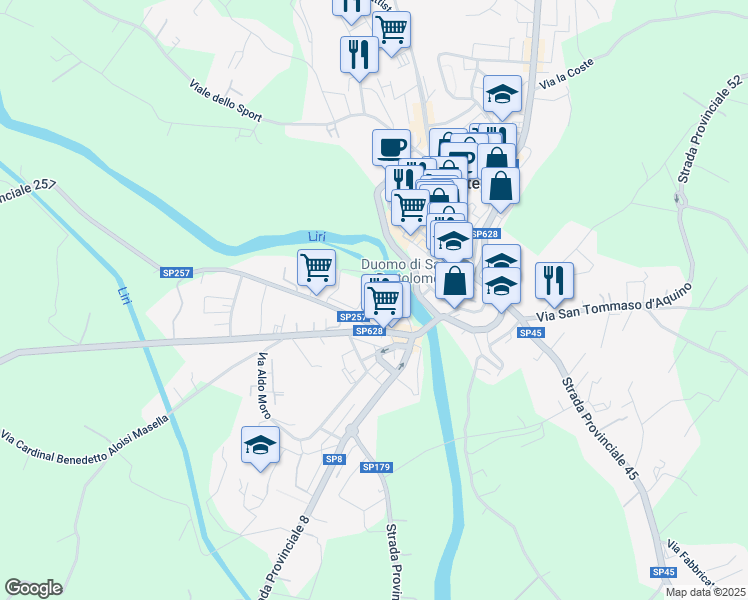 map of restaurants, bars, coffee shops, grocery stores, and more near 23 Via Arena in Pontecorvo