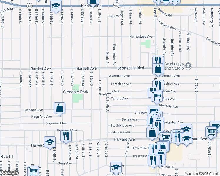 map of restaurants, bars, coffee shops, grocery stores, and more near 3821 East 155th Street in Cleveland