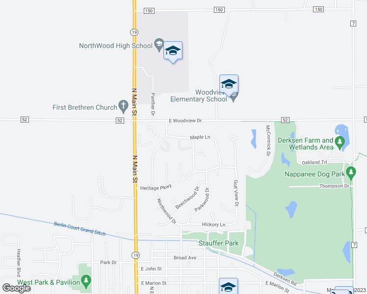 map of restaurants, bars, coffee shops, grocery stores, and more near 1403 Cedar Ridge Trail in Nappanee