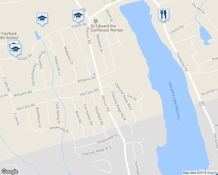 map of restaurants, bars, coffee shops, grocery stores, and more near 4 Charcoal Ridge Road East in New Fairfield