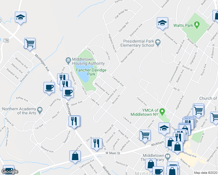 map of restaurants, bars, coffee shops, grocery stores, and more near 10 Independence Avenue in Middletown