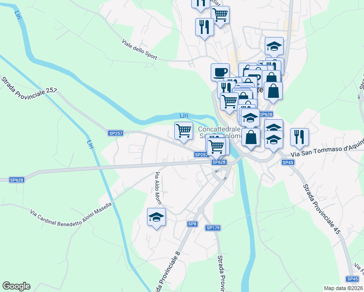 map of restaurants, bars, coffee shops, grocery stores, and more near 681 Via la Libera in Pontecorvo