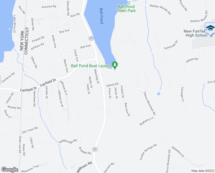 map of restaurants, bars, coffee shops, grocery stores, and more near 119 Gillotti Road in New Fairfield