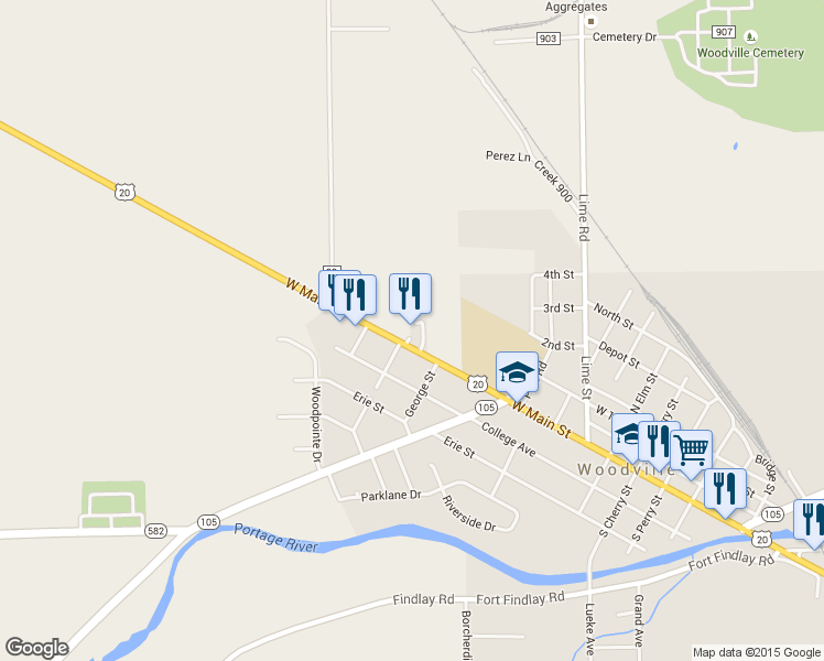 map of restaurants, bars, coffee shops, grocery stores, and more near 924 West Main Street in Woodville