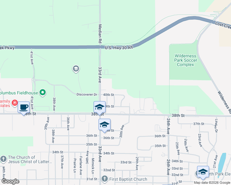 map of restaurants, bars, coffee shops, grocery stores, and more near 3100-3198 40th Street in Columbus
