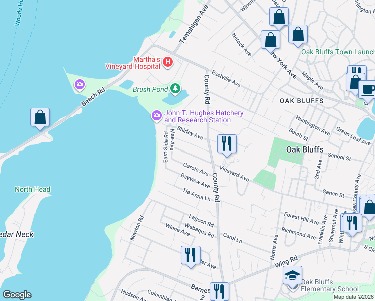 map of restaurants, bars, coffee shops, grocery stores, and more near 27 Vineyard Avenue Extension in Oak Bluffs