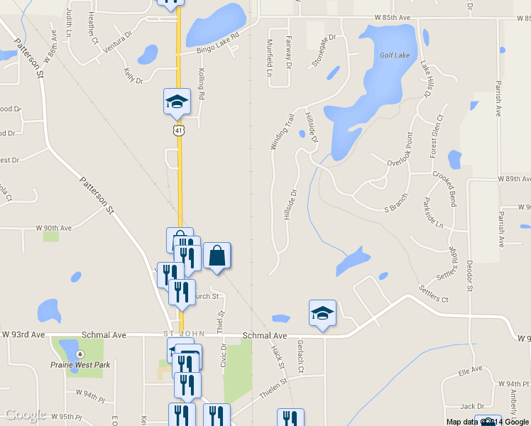 map of restaurants, bars, coffee shops, grocery stores, and more near 8968 Winding Trail in St. John
