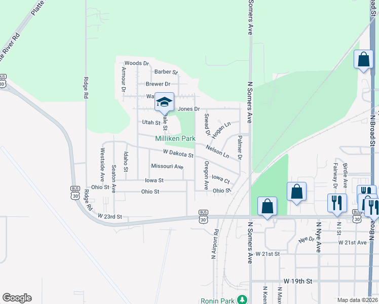 map of restaurants, bars, coffee shops, grocery stores, and more near 1306 West Dakota Street in Fremont