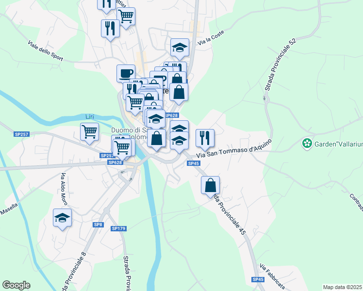 map of restaurants, bars, coffee shops, grocery stores, and more near 13 Via San Rocco in Pontecorvo