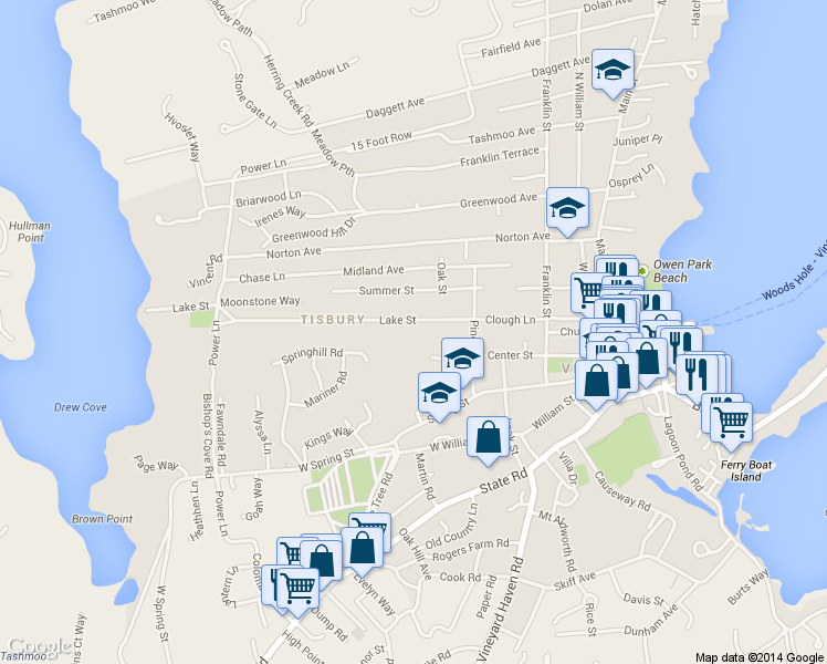 map of restaurants, bars, coffee shops, grocery stores, and more near 58 Lake Street in Tisbury