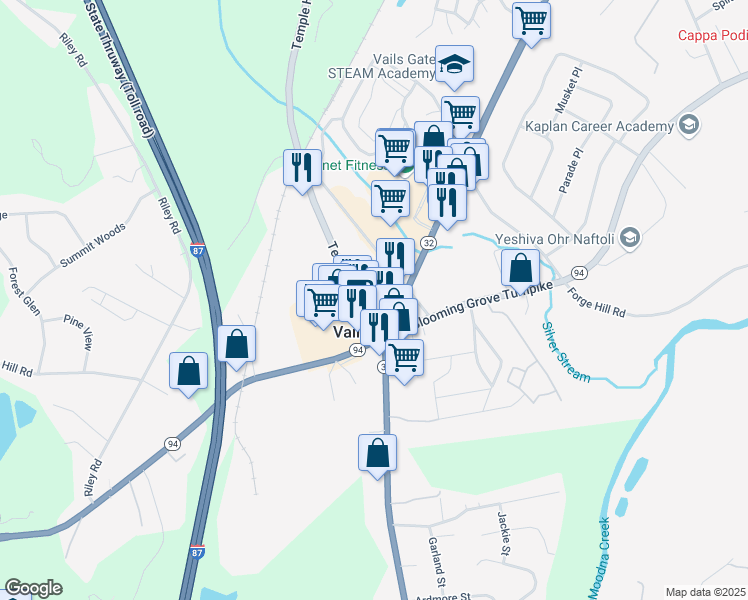 map of restaurants, bars, coffee shops, grocery stores, and more near 110 Temple Hill Road in New Windsor