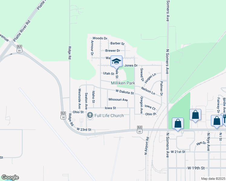 map of restaurants, bars, coffee shops, grocery stores, and more near 1445 West Dakota Street in Fremont