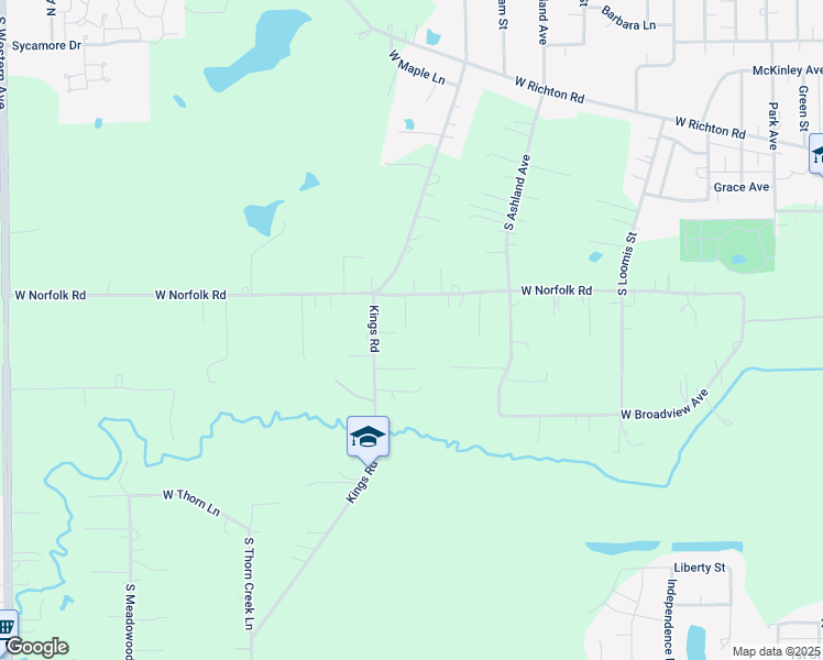 map of restaurants, bars, coffee shops, grocery stores, and more near 1727 West Norfolk Road in Crete