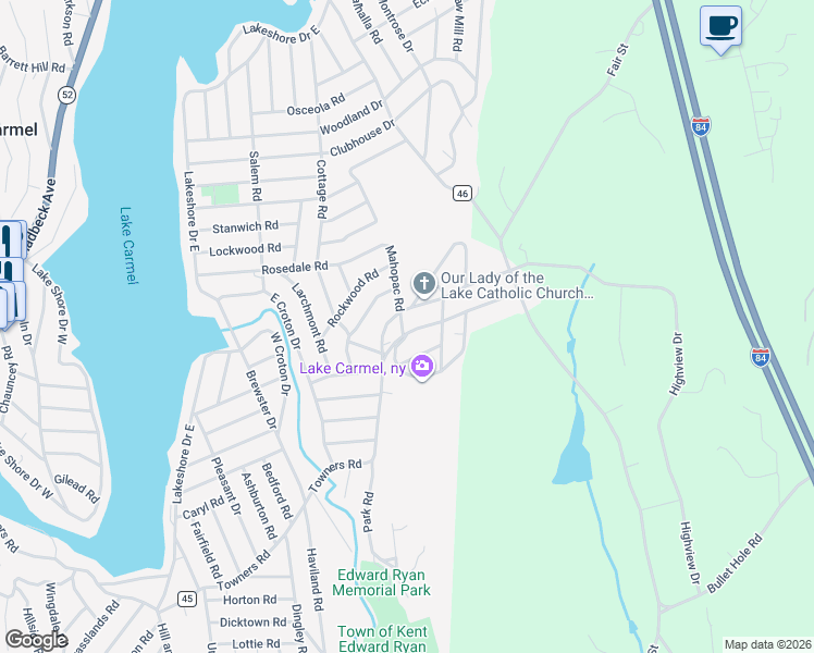 map of restaurants, bars, coffee shops, grocery stores, and more near 282 Towners Road in Carmel Hamlet