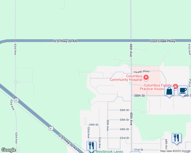 map of restaurants, bars, coffee shops, grocery stores, and more near 5206 41st Street in Columbus