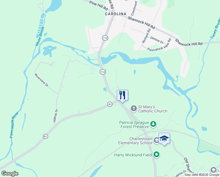 map of restaurants, bars, coffee shops, grocery stores, and more near 489 Carolina Back Road in Charlestown