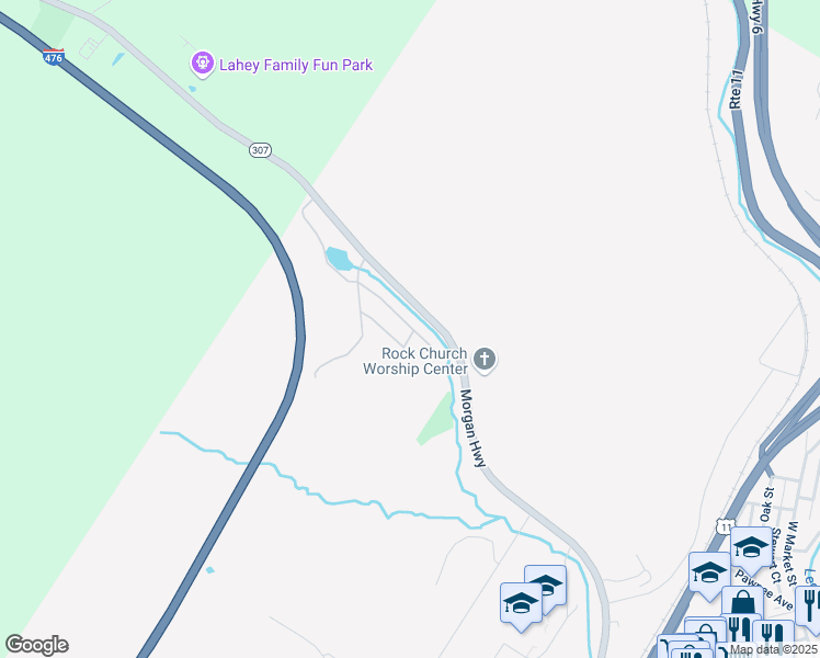 map of restaurants, bars, coffee shops, grocery stores, and more near 117 Mountain View Way in Scranton