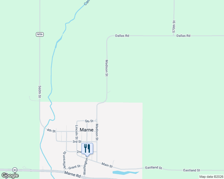map of restaurants, bars, coffee shops, grocery stores, and more near 53424 565th Street in Marne