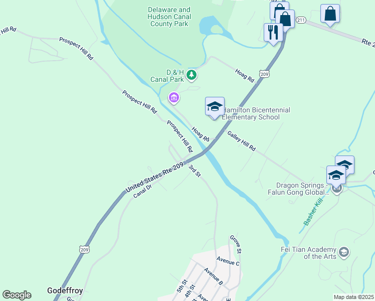 map of restaurants, bars, coffee shops, grocery stores, and more near 5 Prospect Hill Road in Cuddebackville