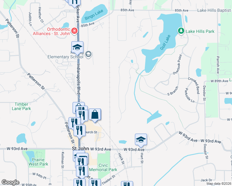 map of restaurants, bars, coffee shops, grocery stores, and more near 8968 Winding Trail in St John