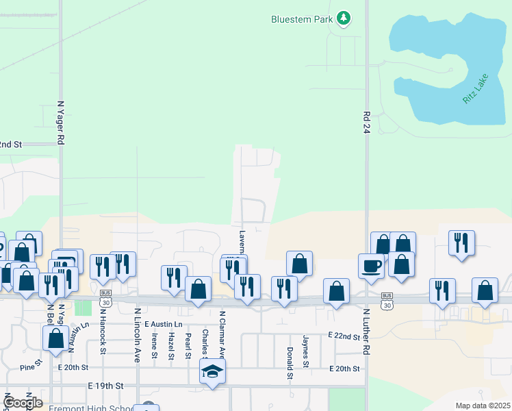 map of restaurants, bars, coffee shops, grocery stores, and more near 2720 Laverna Street in Fremont