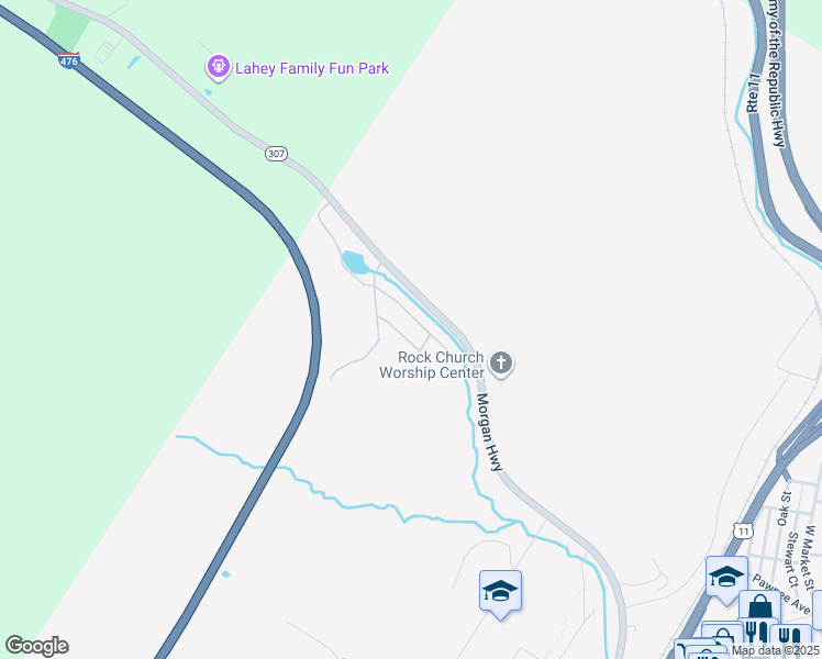 map of restaurants, bars, coffee shops, grocery stores, and more near 117 Mountain View Way in Scranton