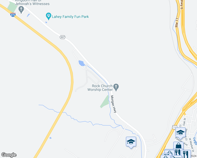 map of restaurants, bars, coffee shops, grocery stores, and more near 100 Mountain View Way in Scranton