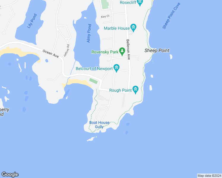 map of restaurants, bars, coffee shops, grocery stores, and more near 708 Ledge Road in Newport