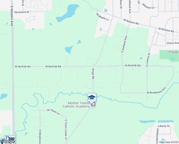 map of restaurants, bars, coffee shops, grocery stores, and more near 23940 Kings Road in Crete