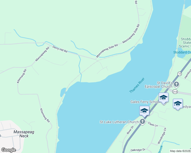 map of restaurants, bars, coffee shops, grocery stores, and more near 23 Massapeag Point Road in Montville