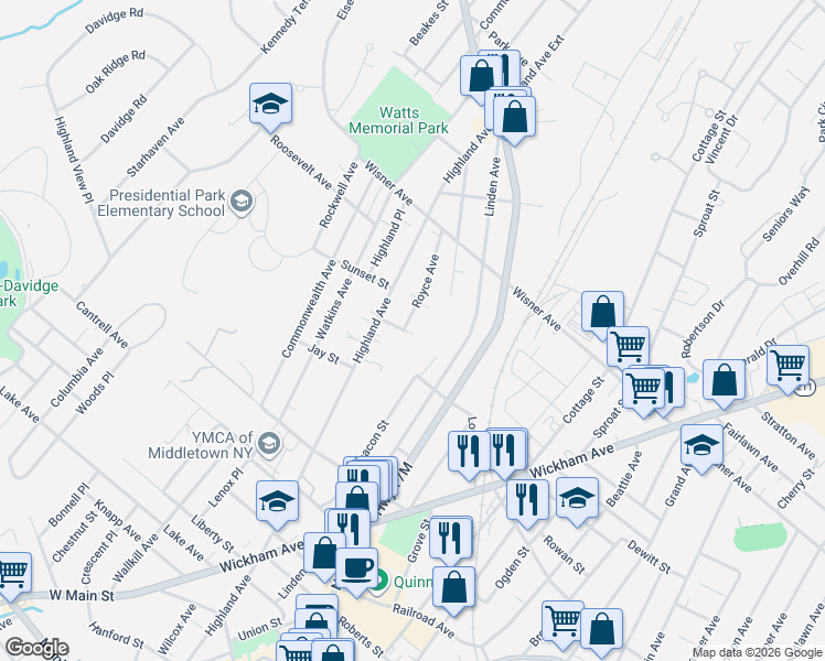 map of restaurants, bars, coffee shops, grocery stores, and more near 137-139 Linden Avenue in Middletown