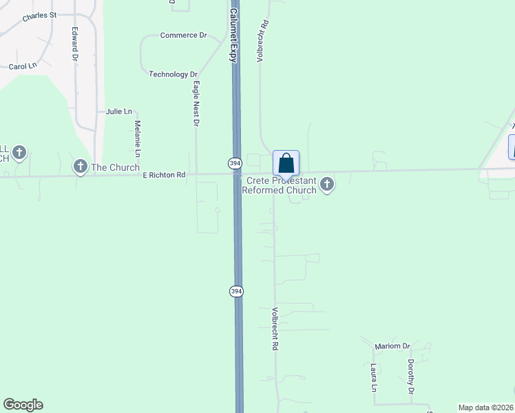 map of restaurants, bars, coffee shops, grocery stores, and more near 23956 Volbrecht Road in Crete