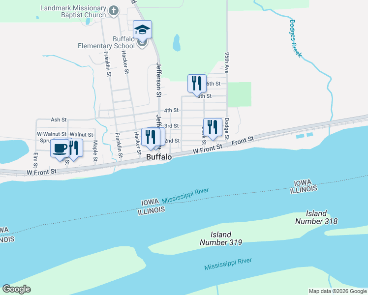 map of restaurants, bars, coffee shops, grocery stores, and more near in Buffalo