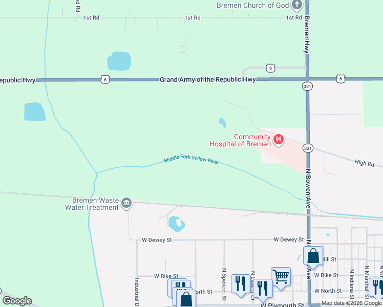 map of restaurants, bars, coffee shops, grocery stores, and more near 5211 1b Road in Bremen